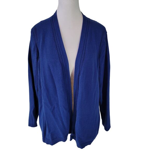 Talbots Size XL Open Front Cardigan Blue Mixed Knit Detail Office Layer - Picture 1 of 8